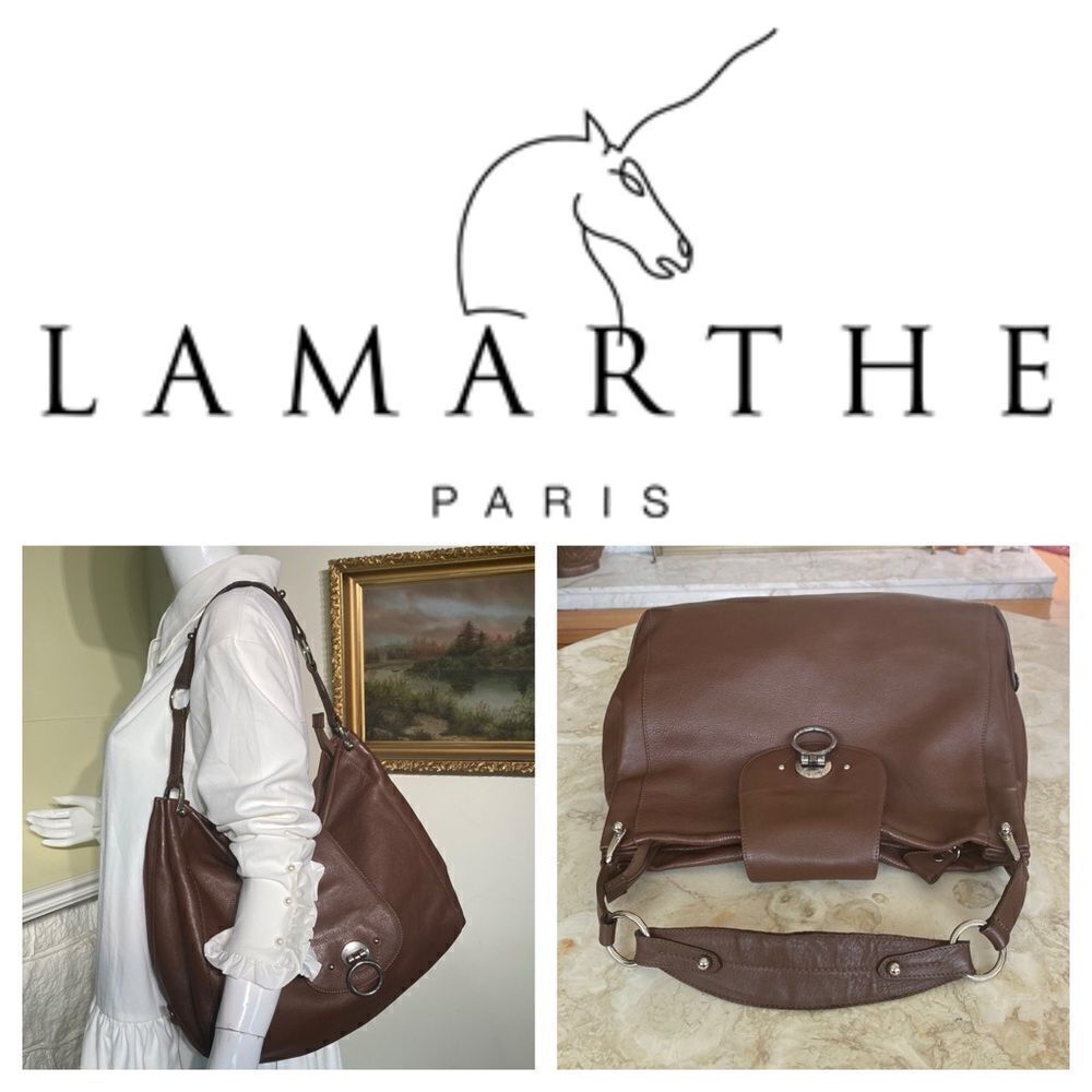 Lamarthe Paris Leather Hobo Shoulder Bag Brown